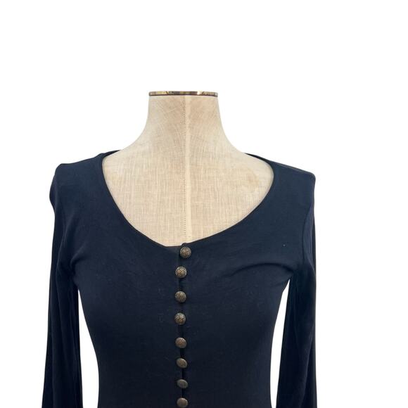Betsey Johnson Vintage Dress Long Sleeve Button Front Henley Black Size Large - Picture 2 of 11